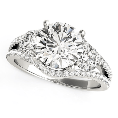 14k White Gold 3 Stone Split Pave Shank Diamond Engagement Ring (2 3/4 cttw) - Apalipapa