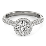 14k White Gold Halo Diamond Engagement Ring with Pave Band (1 1/3 cttw) - Apalipapa