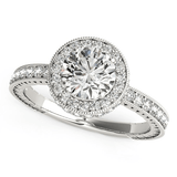 14k White Gold Milgrain Border Diamond Pave Engagement Ring (1 1/2 cttw) - Apalipapa