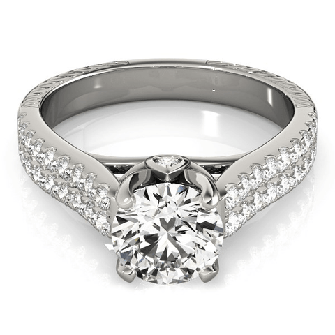 14k White Gold Round Diamond Engagement Ring with Pave Band (2 cttw) - Apalipapa