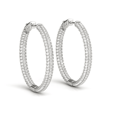 14k White Gold Two Row Pave Set Diamond Hoop Earrings (7 cttw) - Apalipapa