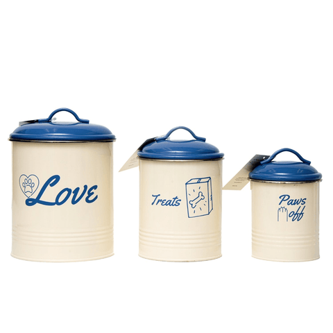 Country Living Set of 3 French Blue & Cream Pet Treat Storage Canisters - Apalipapa