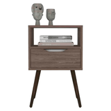 Nightstand Fugaz, Open Shelf, Single Drawer, Dark Walnut Finish - Apalipapa