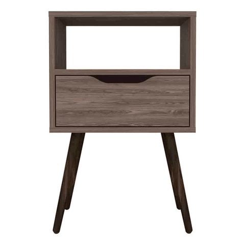 Nightstand Fugaz, Open Shelf, Single Drawer, Dark Walnut Finish - Apalipapa