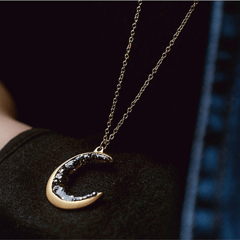 Over The Moon Long Necklace With Crescent Moon Pendant - Apalipapa