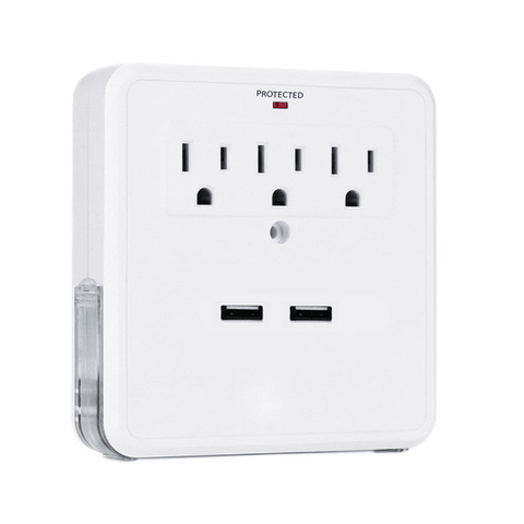 NEW! Classic Combo Wall Adapter W/3 AC Outlets W/Surge Protection And Dual USB Ports To Charge Your Gadgets - Apalipapa