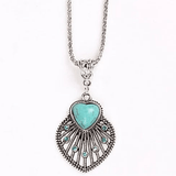 Peacock Heart Turquoise Token Of Love Pendant And Antique silver style Necklace - Apalipapa