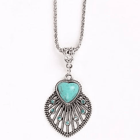 Peacock Heart Turquoise Token Of Love Pendant And Antique silver style Necklace - Apalipapa