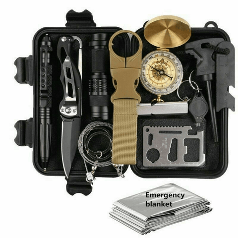 14 in 1 Outdoor Emergency Survival And Safety Gear Kit Camping Tactical Tools SOS EDC Case - Apalipapa