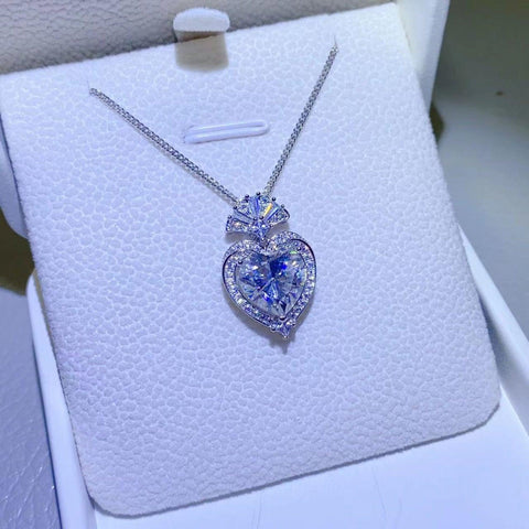 3 Carat Moissanite 925 Sterling Silver Heart Pendant Necklace - Apalipapa