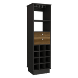 Bar Cabinet Bureck, Two Drawers, Twelve Wine Cubbies, Black Wengue / Walnut Finish - Apalipapa