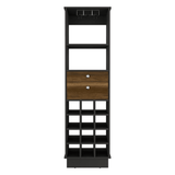 Bar Cabinet Bureck, Two Drawers, Twelve Wine Cubbies, Black Wengue / Walnut Finish - Apalipapa