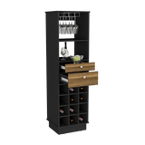 Bar Cabinet Bureck, Two Drawers, Twelve Wine Cubbies, Black Wengue / Walnut Finish - Apalipapa