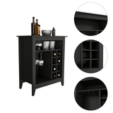 Bar Cabinet Castle, One Open Shelf, Six Wine Cubbies, Black Wengue Finish - Apalipapa