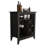 Bar Cabinet Castle, One Open Shelf, Six Wine Cubbies, Black Wengue Finish - Apalipapa