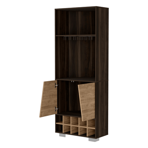 Corner Bar Cabinet Albarr, Ten Wine Cubbies, Two Shelves, Double Door - Dark Oak / Pine - Apalipapa