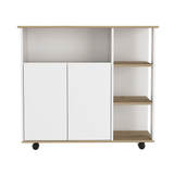 Kitchen Island Kamkacht, One Cabinet, Four Open Shelves, Light Oak / White Finish - Apalipapa