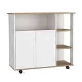 Kitchen Island Kamkacht, One Cabinet, Four Open Shelves, Light Oak / White Finish - Apalipapa