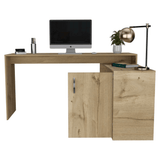 L-Shaped Desk Desti, Single Door Cabinet, Light Oak Finish - Apalipapa