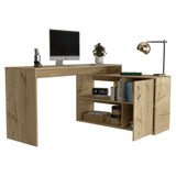 L-Shaped Desk Desti, Single Door Cabinet, Light Oak Finish - Apalipapa