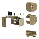 L-Shaped Desk Desti, Single Door Cabinet, Light Oak Finish - Apalipapa