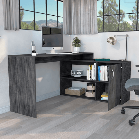 L-Shaped Desk Desti, Single Door Cabinet, Smokey Oak Finish - Apalipapa