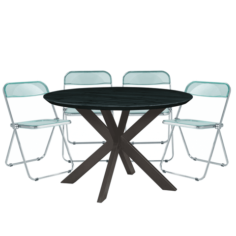 Lawrence 5-Piece Acrylic Folding Dining Chair and Round Dining Table Set - Apalipapa