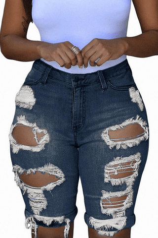 Mid Rise Hollow-out Ripped Bermuda Shorts - Apalipapa