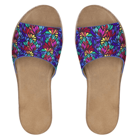 Midnight in the Tropics, Women's Nappa Leather Sliders - Apalipapa