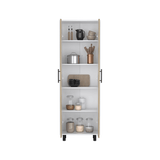 Reston 2 Piece Kitchen Set, Kitchen Island + Pantry Cabinet, White / Light Oak Finish - Apalipapa