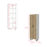 Reston 2 Piece Kitchen Set, Kitchen Island + Pantry Cabinet, White / Light Oak Finish - Apalipapa