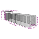 vidaXL Dog House with Run Light Gray 43.3"x239.8"x43.3" Galvanized Steel - Apalipapa