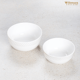 White Dining Bowls With Embossed Design, Set of Seven In A Gift Box - Apalipapa