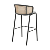 Wicker Bar Stool with Fabric Seat and Black Powder Coated Steel Frame, Set of 2 - Apalipapa