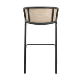 Wicker Bar Stool with Fabric Seat and Black Powder Coated Steel Frame, Set of 2 - Apalipapa