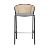 Wicker Bar Stool with Fabric Seat and Black Powder Coated Steel Frame, Set of 2 - Apalipapa