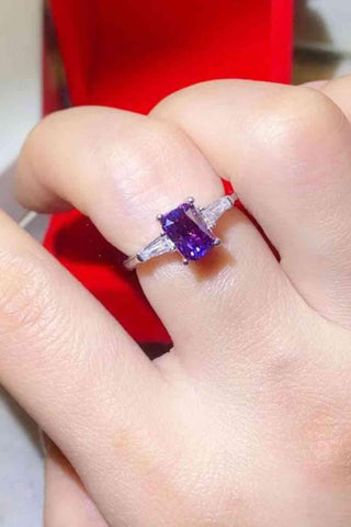 1 Carat Moissanite Platinum-Plated Rectangle Ring in Purple - Apalipapa