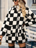 Double Take Full Size Checkered Button Front Coat with Pockets - Apalipapa