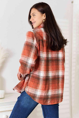 Double Take Plaid Collared Neck Long Sleeve Shirt - Apalipapa