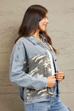 GeeGee Full Size Washed Denim Camo Contrast Jacket - Apalipapa