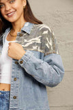 GeeGee Full Size Washed Denim Camo Contrast Jacket - Apalipapa