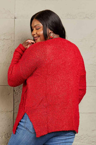 Heimish By The Fire Full Size Draped Detail Knit Sweater - Apalipapa