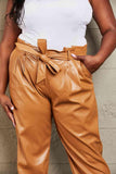 HEYSON Powerful You Full Size Faux Leather Paperbag Waist Pants - Apalipapa