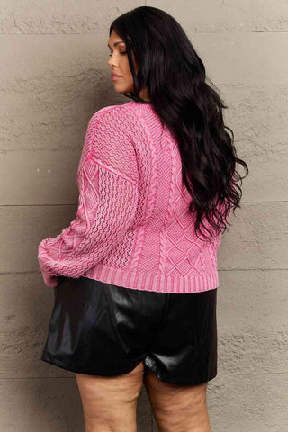 HEYSON Soft Focus Full Size Wash Cable Knit Cardigan in Fuchsia - Apalipapa