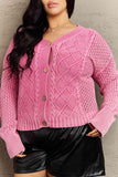 HEYSON Soft Focus Full Size Wash Cable Knit Cardigan in Fuchsia - Apalipapa