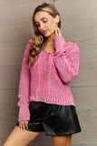 HEYSON Soft Focus Full Size Wash Cable Knit Cardigan in Fuchsia - Apalipapa