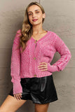 HEYSON Soft Focus Full Size Wash Cable Knit Cardigan in Fuchsia - Apalipapa