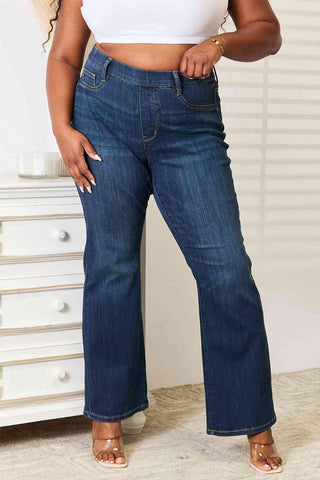 Judy Blue Full Size Elastic Waistband Slim Bootcut Jeans - Apalipapa