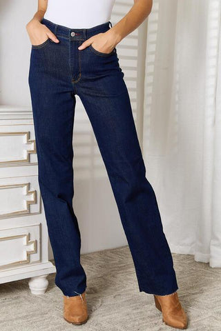 Judy Blue Full Size Raw Hem Straight Leg Jeans with Pockets - Apalipapa