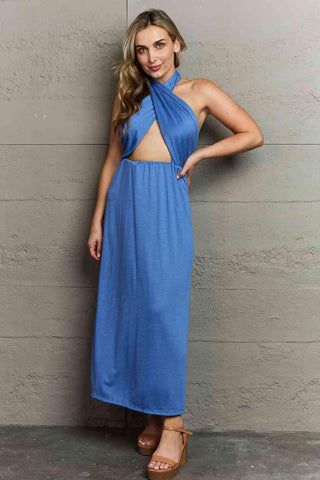 Ninexis Know Your Worth Criss Cross Halter Neck Maxi Dress - Apalipapa